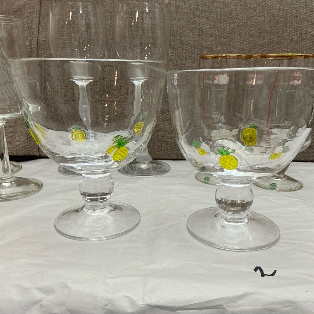 Set of 2 Anthropologie Handblown Pineapple Design dessert glasses